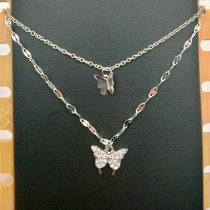 Layered Butterfly Necklace - Silver